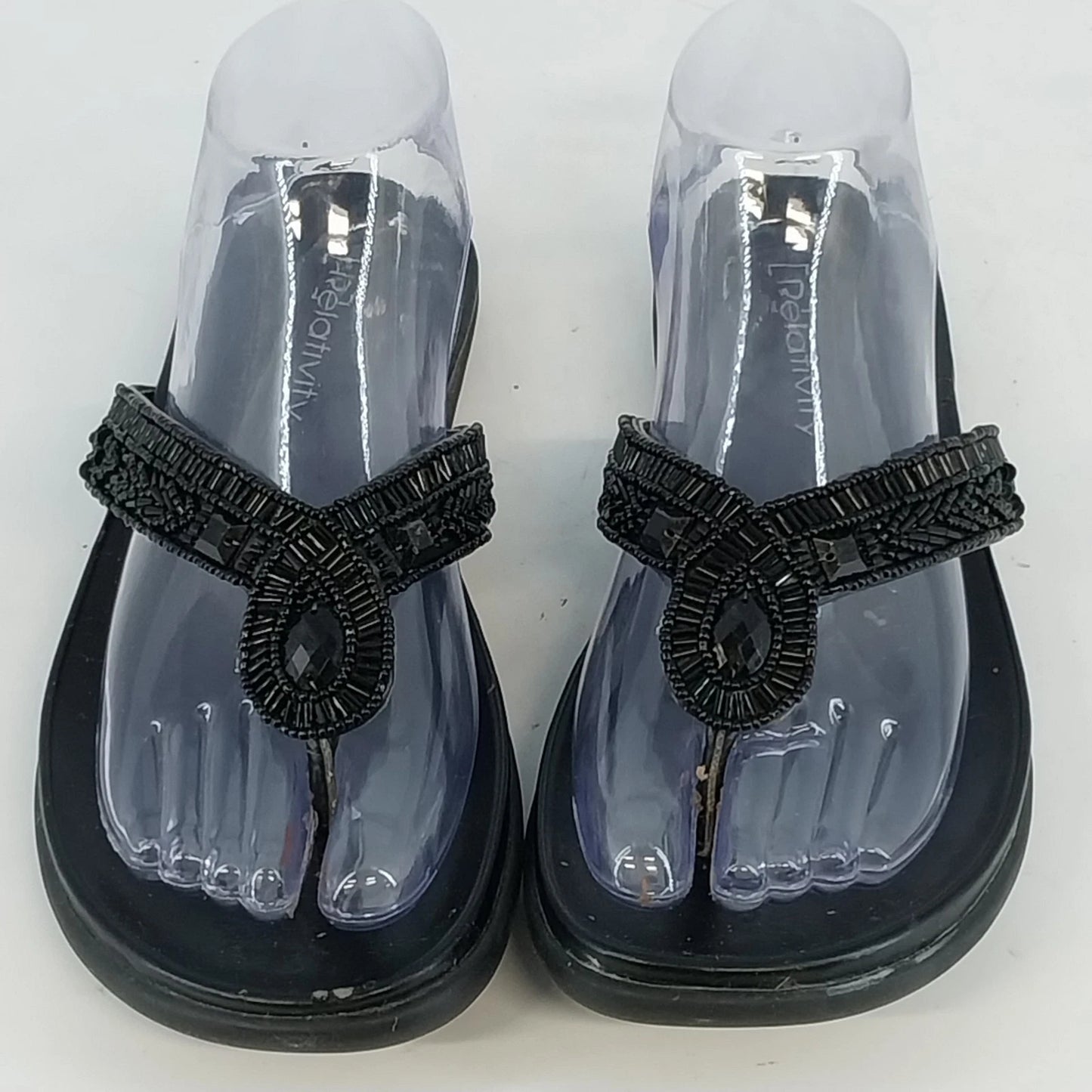 Relativity Park Black Sandals Women 8 M Rhinestone Embellished Straps Flip Flops