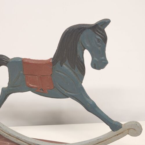 Cast Iron Rocking Horse Door Stop Gray and Red 10.75" x 2.5" x 8.25"h Vintage