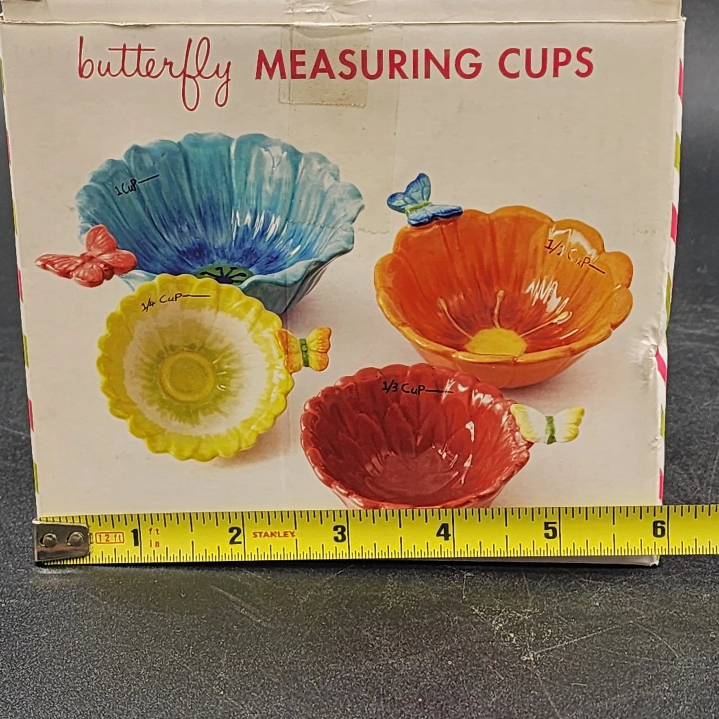 Cupcakes & Cartwheels Ceramic Butterfly Measuring Cups Nesting Set Flower Shape