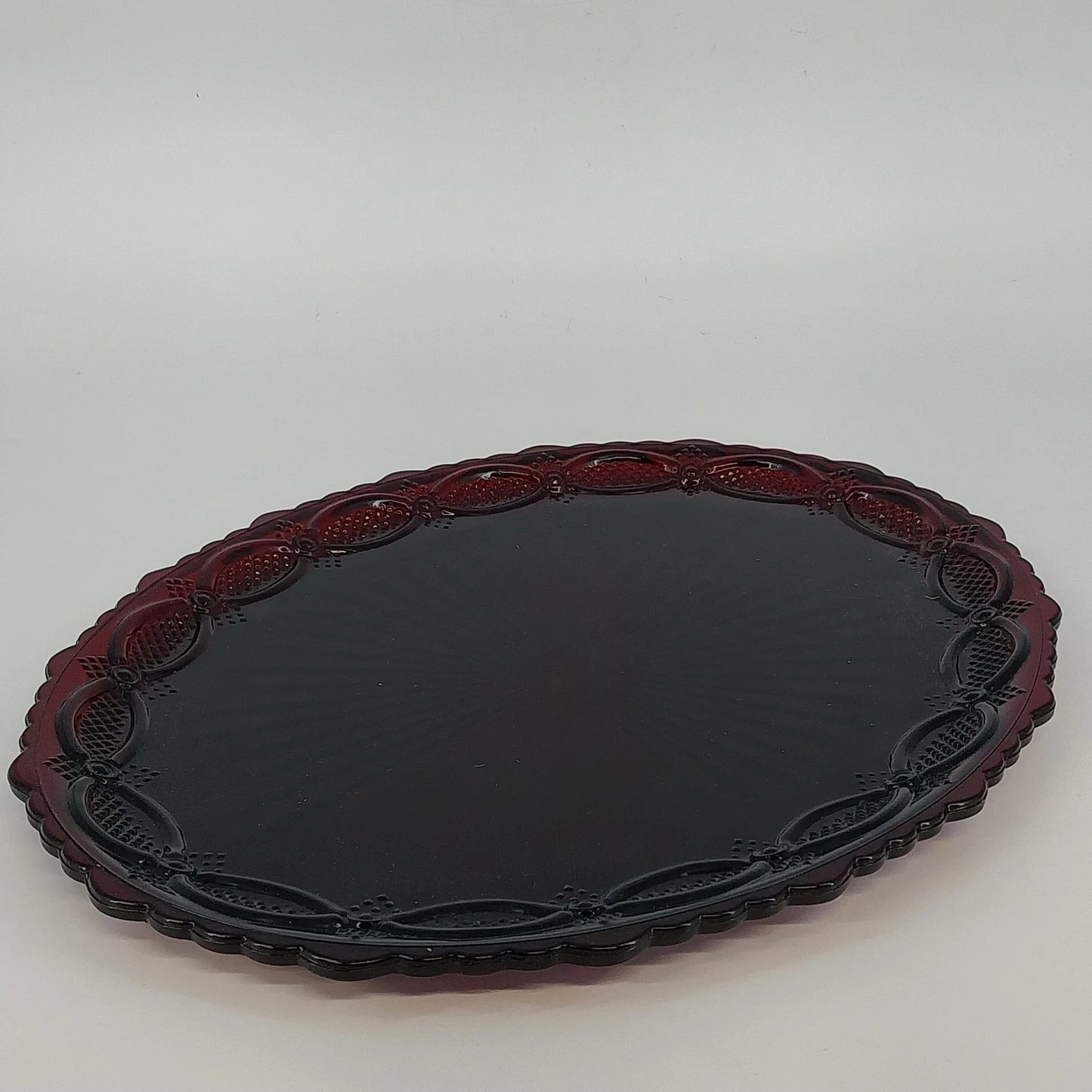 Avon Cape Cod Ruby Red Oval Serving Platter Roman Rosette 13.5" x 11" Vtg