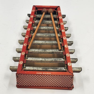 American Bar-Zim Metal Xylophone Zil-O-Phone w 2 Sticks Bell Tone Toy Vtg 1941