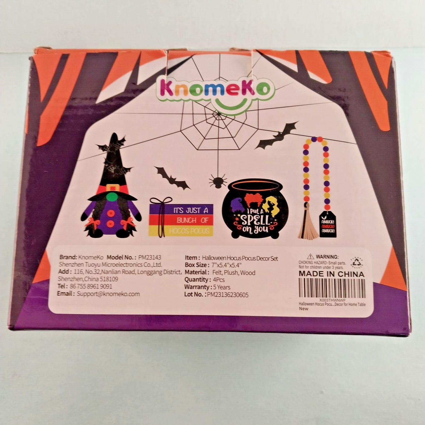 Knomeko Halloween Decoration 5 pcs Hocus Pocus Set Witch Gnome Wood Garland NIB