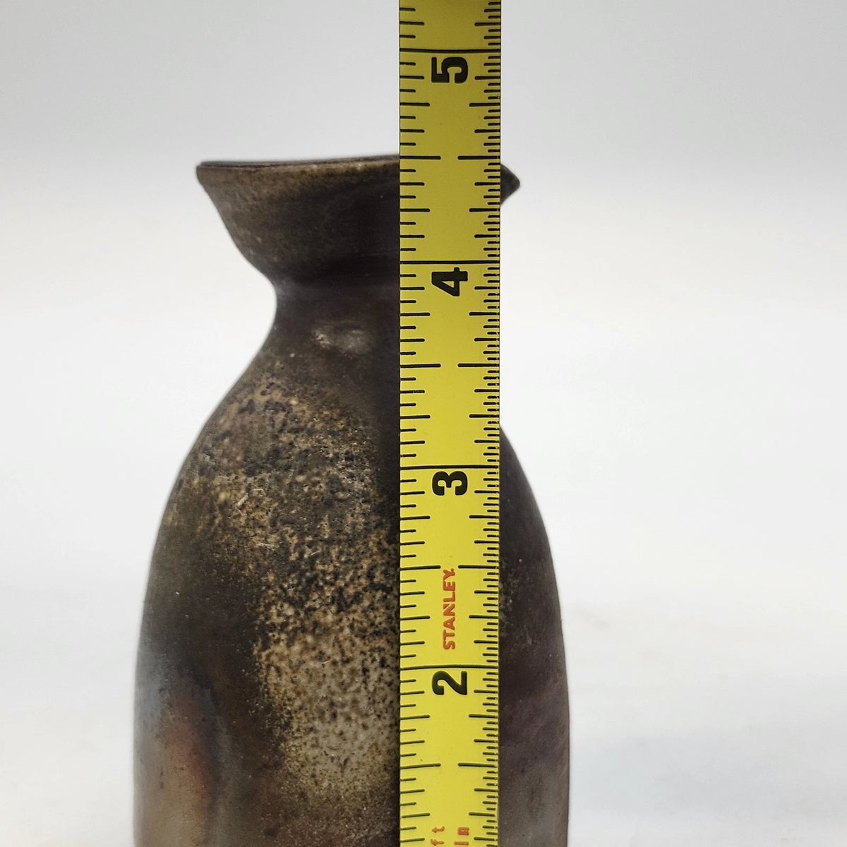 Studio Art Pottery Sake Pitcher Small Vase Pinched Pour Spout Dark Brown 4.5"