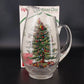 Spode Christmas Tree Santa Holly Clear Glass Ice Lip Pitcher 2½ Qt 10½" Vintage