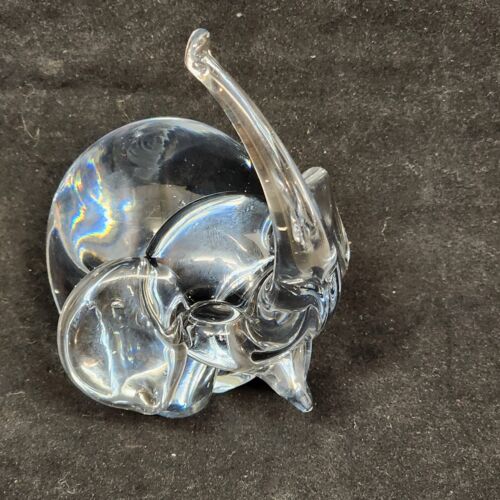 Clear Glass Elephant Figurine Paperweight 4" Long x 4.5" Tall Trunk Up Good Luck