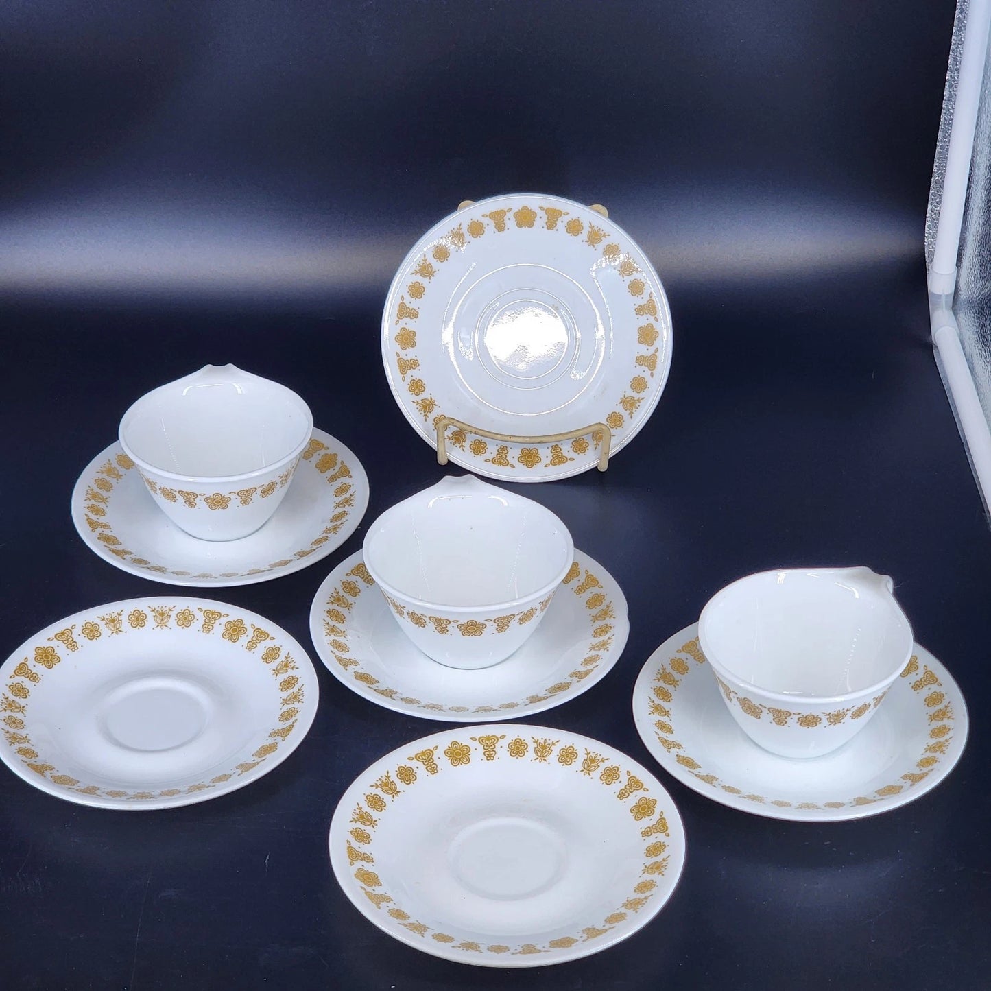 Corelle Butterfly Gold Cups Saucers Set 9pc Vintage