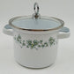 Corelle Coordinates Lincoware Callaway Enamel Mini Stock Pot with Glass Lid – 5" Vintage Green Ivy Design
