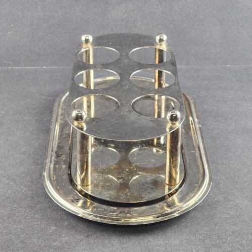 Metal 6 Shot Glass Whiskey Holder Tray Server Chrome Rustic Tarnished Barware