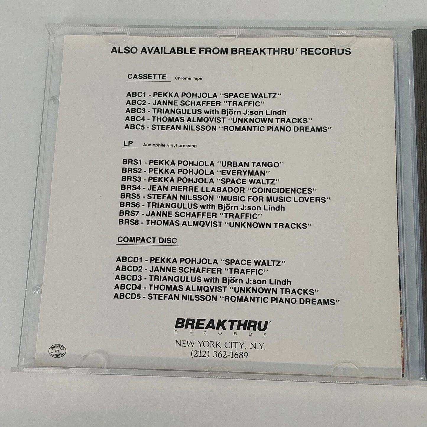 Pekka Pohjola Space Waltz CD 1986 Jazz Fusion Scandinavian Import Breakthru