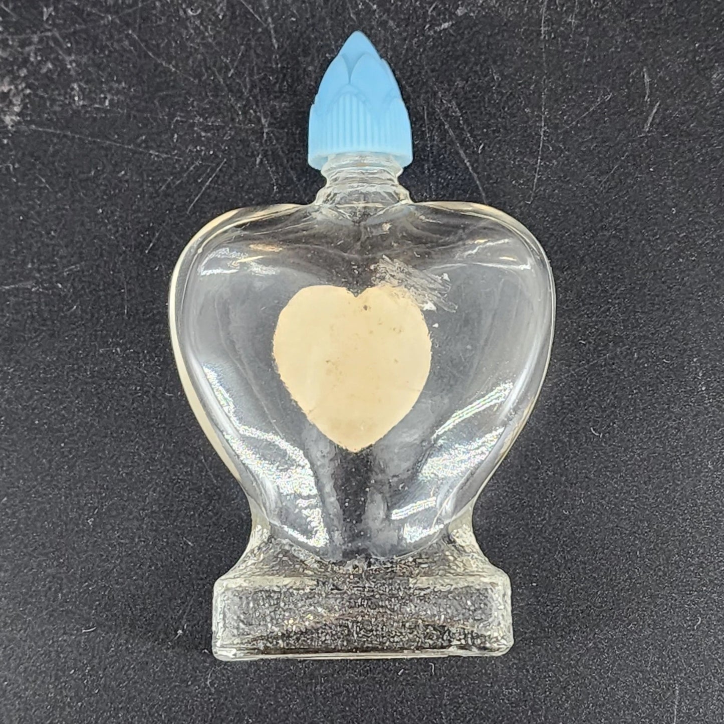 Blue Waltz Perfume Bottle Heart Glass Blue Lid Empty Vanity Collectible Vtg