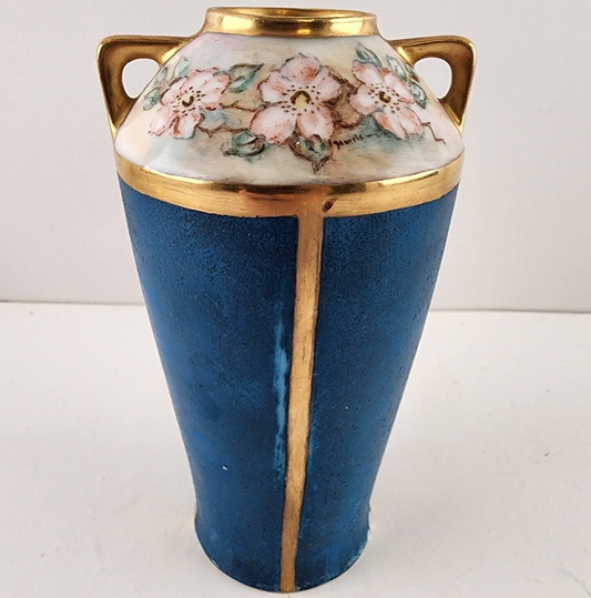 Antique Fraureuth Porcelain Vase Germany Hand Painted Flowers Gold Trim 5.75" T