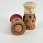 Wood Chef Salt & Pepper Shakers 2" White Boy Red Girl Japan Kitsch 1960's Vtg