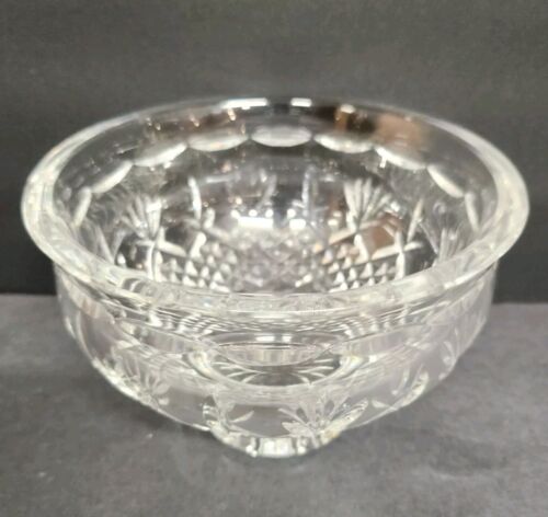 Waterford Crystal Killarney 6" Clear Footed Bowl Crosshatch Fan Pattern EUC