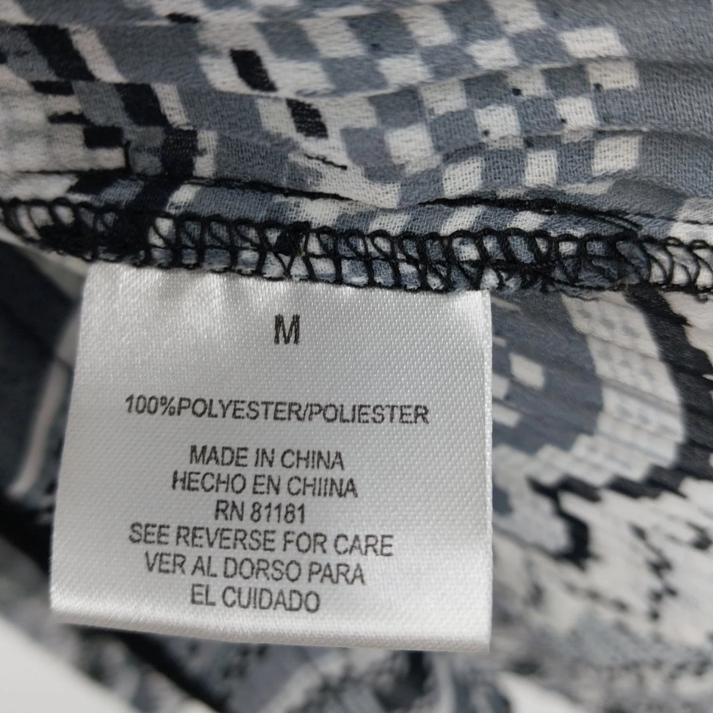 Women's Medium Black White Chevron Pleated Blouse Lettuce Trim 3/4 Sleeve