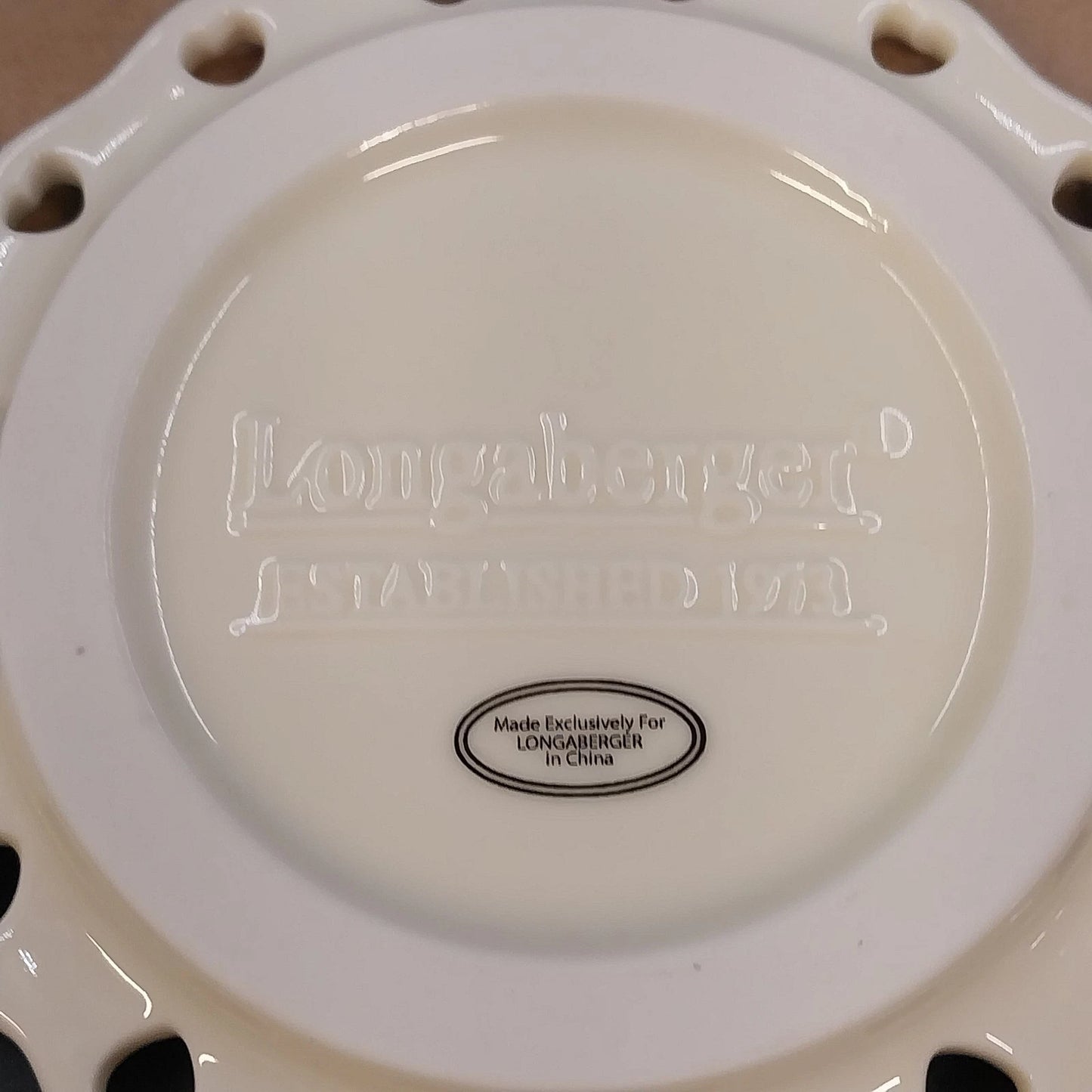 Longaberger Sweetest Heart Candle Plate White Pottery Heart Cutout Floral 6"