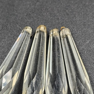 4 Rock Icicle Spear Crystal Faceted Glass Chandelier Prisms 2.9" Wire Connector