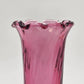 Pilgrim Cranberry Glass Bud Vase 7" Swirled Neck Ruffled Rim Hand Blown