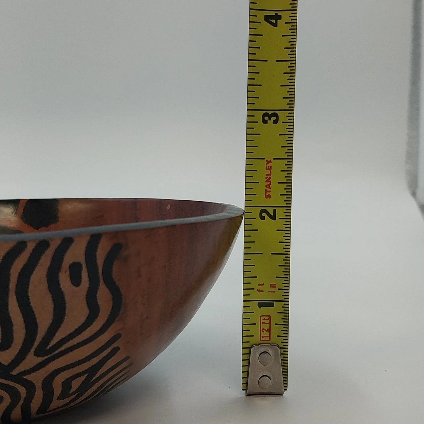 Hand Carved Natural Wooden Bowl 5.5" African Safari Animal Print Zebra Giraffe