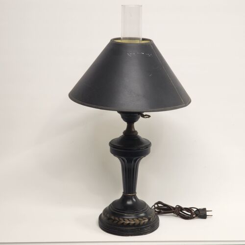 Toleware Table Lamp Black Gold Metal MCM Hurricane Globe Black Metal Cone Shade