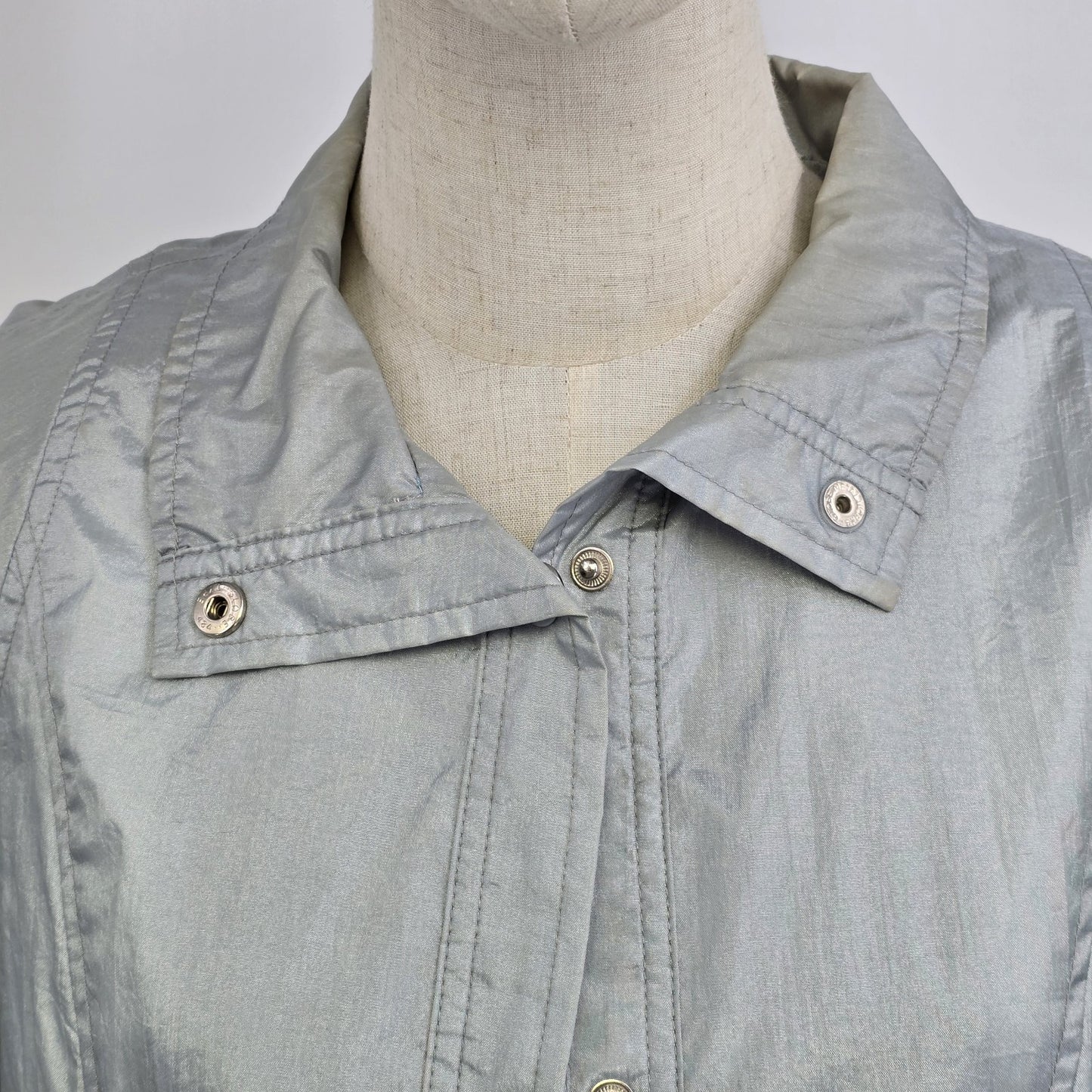 Haband Outwear Windbreaker Women's Silver Gray Metallic Crinkle Jacket Medium