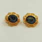 Gold Tone Black Stone & Clear Rhinestones Clip On Earrings