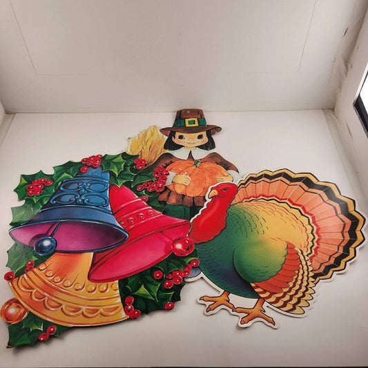 Lot of 3 Vintage Paper Christmas and Thanksgiving Garland Die Cut Paper Decor