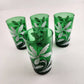 4 Anchor Hocking Forest Green 10 oz Glass Tumblers Painted White Flowers 4.75"