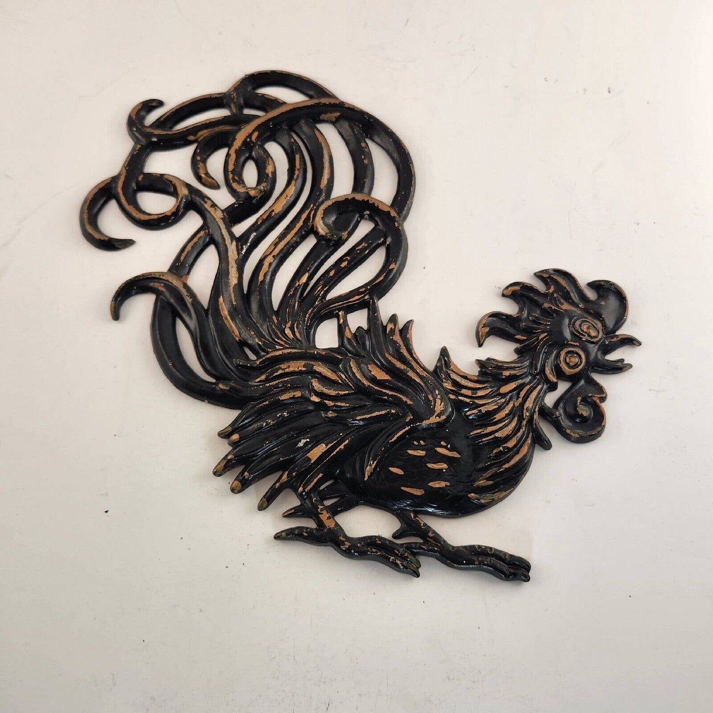 Vermay GC2 L&R Wiped Brown Cast Metal Roosters Fighting Cocks Vintage Wall Art