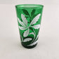 4 Anchor Hocking Forest Green 10 oz Glass Tumblers Painted White Flowers 4.75"