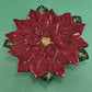 Poinsettia Candy Dish Trinket Bowl Red Green with Gold Ascents Signed BMS 8½" d