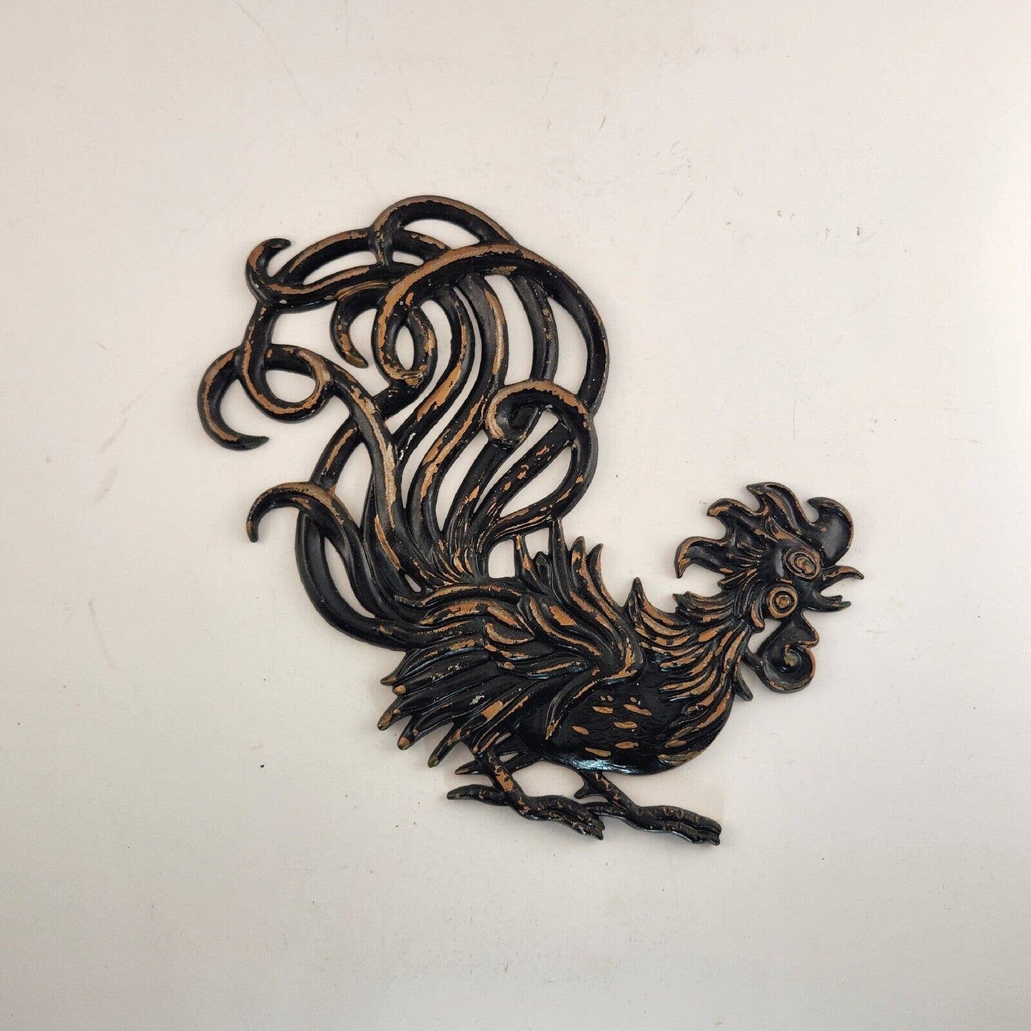 Vermay GC2 L&R Wiped Brown Cast Metal Roosters Fighting Cocks Vintage Wall Art