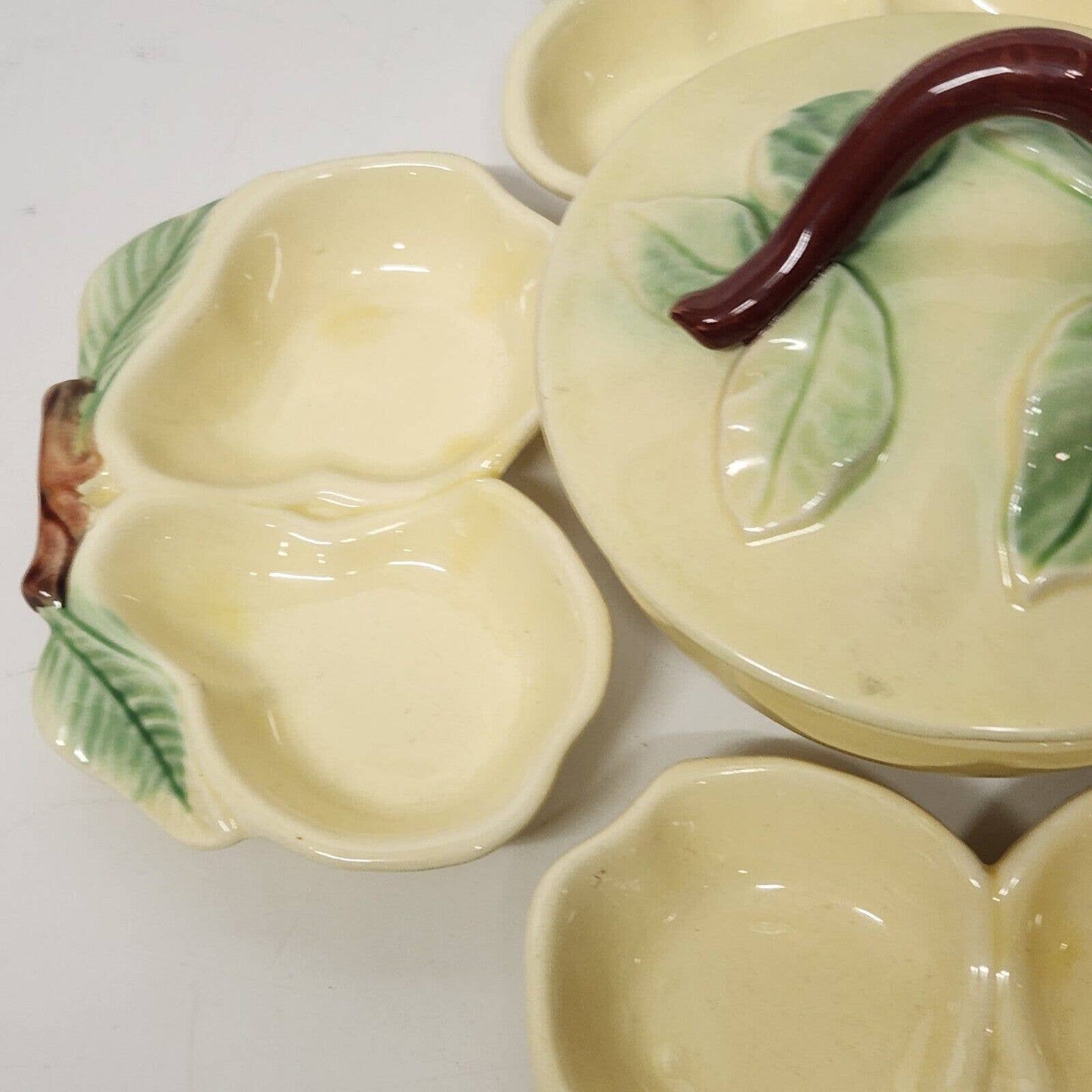 California Pottery 6 Piece Snack Set Yellow Mid-Century Style With Lid Vintage