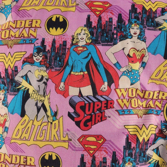 Small Girls Pillow Super Girl Batgirl Wonder Woman Print Blue Fabric Back Sewn