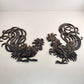 Vermay GC2 L&R Wiped Brown Cast Metal Roosters Fighting Cocks Vintage Wall Art