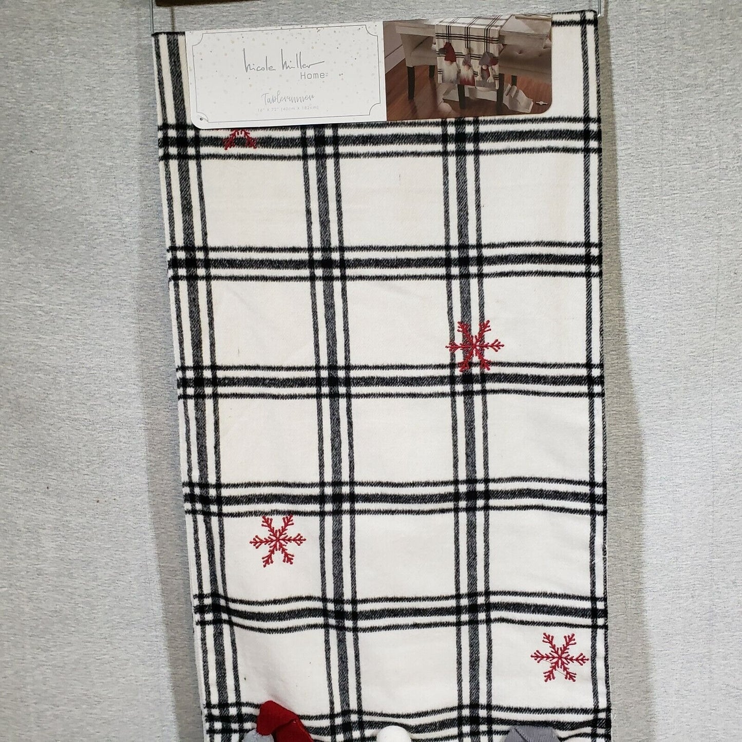 Nicole Miller Home Gnome Table Runner 72” X 16” Rare Black & White Flannel NWT